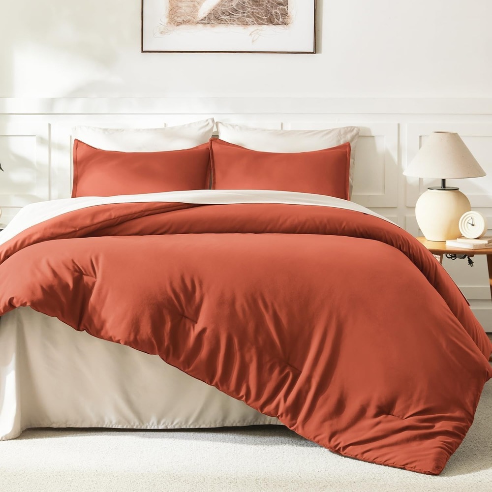 Comforter Set Full Size, 3 Pieces Burnt Orange Soft Fluffy Down Alternative NEW